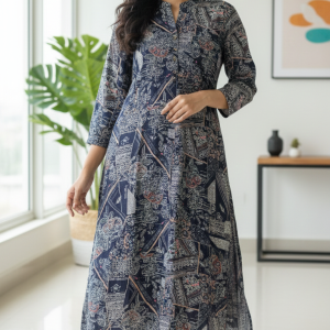 indigo abstract mosaic kurta